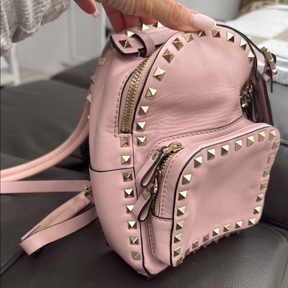 Valentino Pink Studded Mini Backpack with Gold Studded Accents